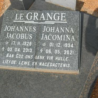 GRANGE Johannes Jacobus, le 1928-2013 &amp; Johanna Jacomina 1934-2021
