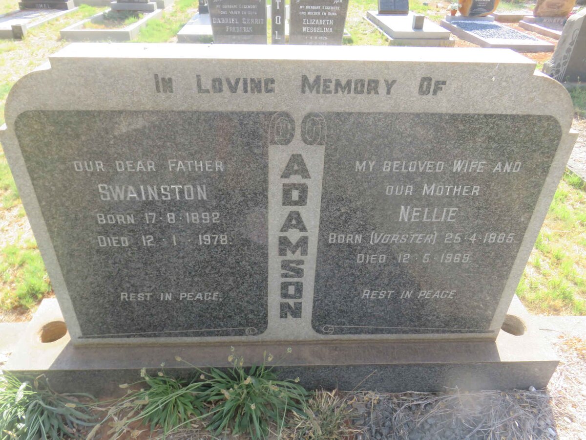 ADAMSON Swainston 1892-1978 &amp; Nellie VORSTER 1885-1969