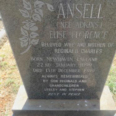 ANSELL Reginald Albert 1902-1964 &amp; Elise Florence ADKINS 1899-1989