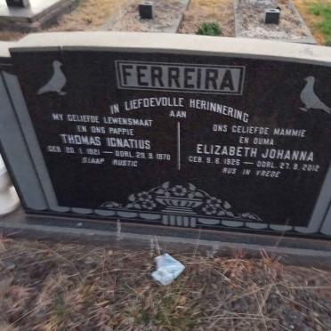 FERREIRA Thomas Ignatius 1921-1970 &amp; Elizabeth Johanna 1925-2012