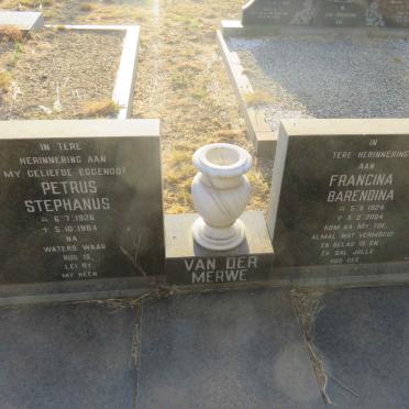 MERWE Petrus Stephanus, van der 1926-1984 &amp; Francina Barendina 1924-2004