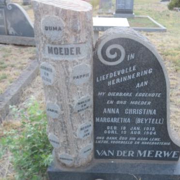 MERWE Anna Christina Margaretha, van der nee BEYTELL 1913-1964