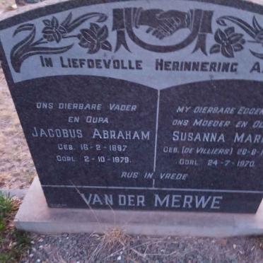 MERWE Jacobus Abraham, van der 1897-1979 &amp; Susanna Maria DE VILLIERS 1901-1970