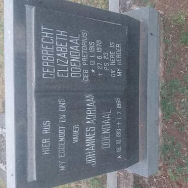 ODENDAAL Johannes Adriaan 1913-1965 &amp; Gerbrecht Elizabeth PRETORIUS 1915-1978