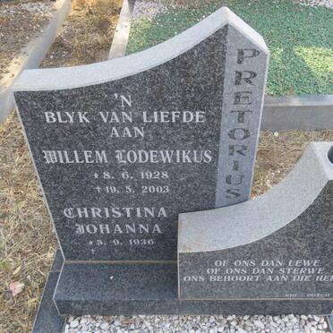 PRETORIUS Willem Lodewikus 1928-2003 &amp; Christina Johanna 1936-