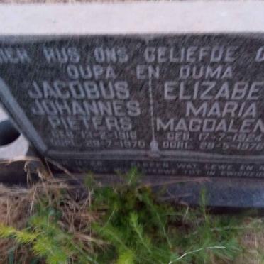 PIETERS Jacobus Johannes 1916-1970 &amp; Elizabeth Maria Magdalena 1924-1976