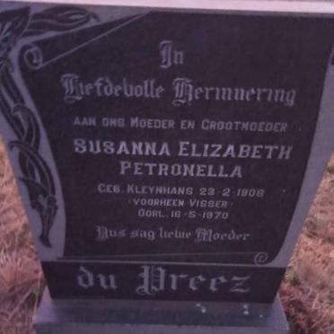 PREEZ Susanna Elizabeth Petronella, du formerly VISSER nee KLEYNHANS 1908-1970