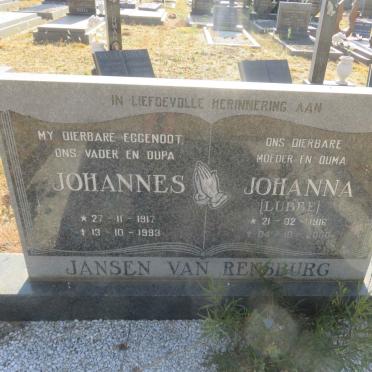 RENSBURG Johannes, Jansen van 1917-1993 &amp; Johanna LUBBE 1916-2000