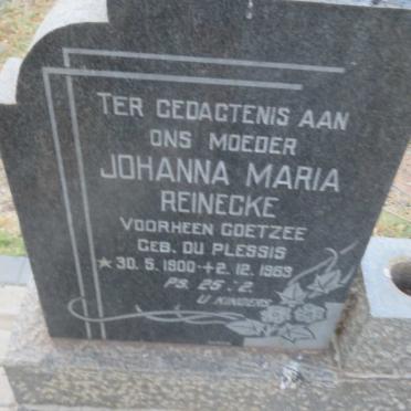 REINECKE Johanna Maria voorheen COETZEE nee DU PLESSIS 1900-1969