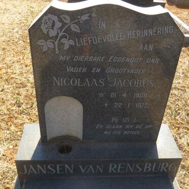 RENSBURG Nicolaas Jacobus, Jansen van 1908-1977 &amp; Johanna Elizabeth LABUSCHAGNE 1913-1999