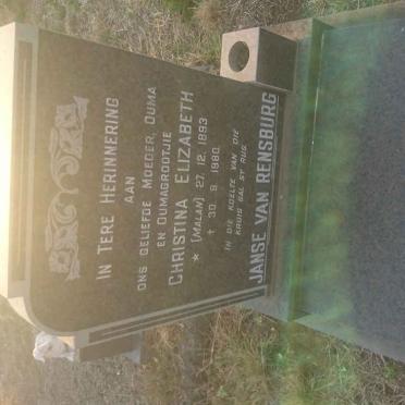 RENSBURG Christina Elizabeth, Janse van nee MALAN 1893-1980