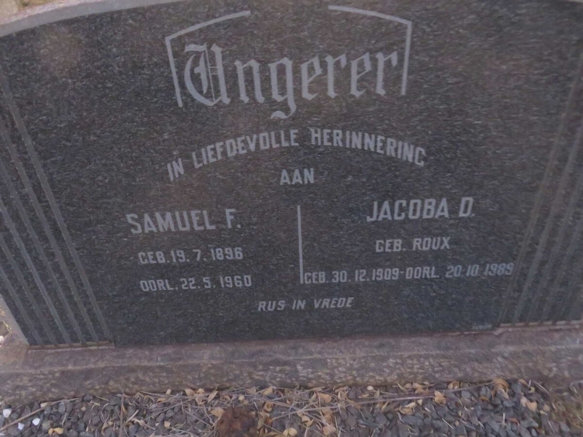 UNGERER Samuel F. 1896-1960 &amp; Jacoba D. ROUX 1909-1989