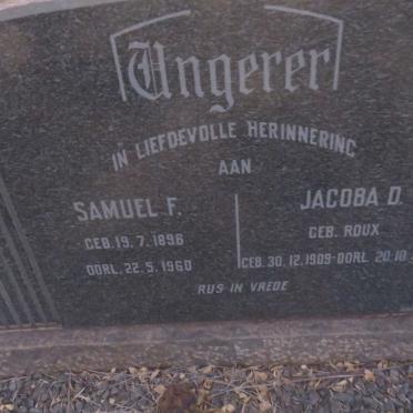UNGERER Samuel F. 1896-1960 &amp; Jacoba D. ROUX 1909-1989