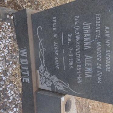 WOITE Sarel Hermanus 1905-1983 &amp; Johanna Aletha V.D. WESTHUIZEN 1911-1958