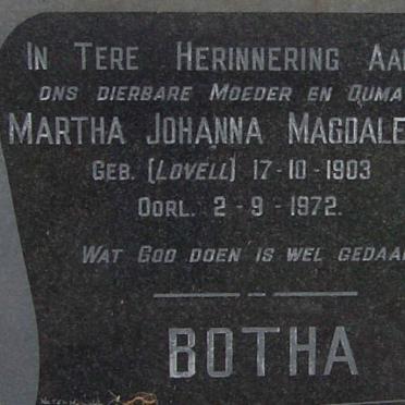BOTHA Martha Johanna Magdalena nee LOVELL 1903-1972
