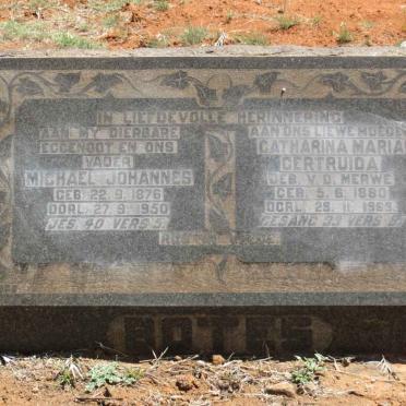 BOTES Michael Johannes 1876-1950 &amp; Catharina Maria Gertruida nee V.D. MERWE 1880-1969