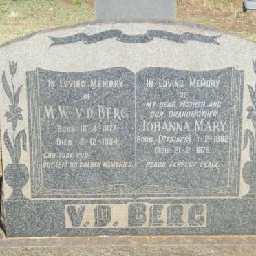 BERG M.W., v.d. 1877-1954 &amp; Johanna Mary STAINES 1882-1975