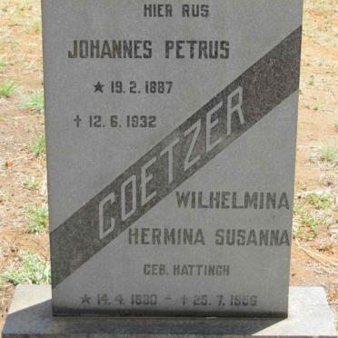COETZER Johannes Petrus 1887-1932 &amp; Wilhelmina Hermina Susanna HATTINGH 1880-1956