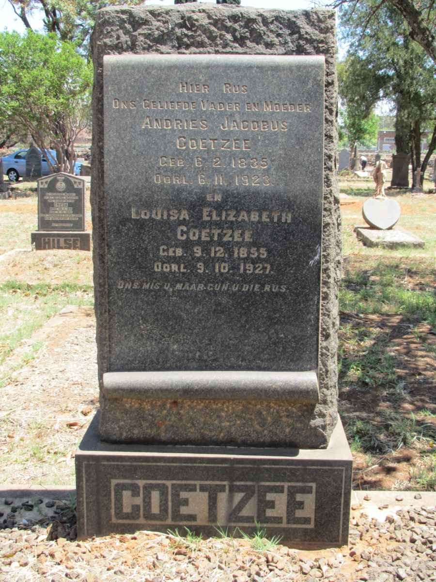 COETZEE Andries Jacobus 1835-1923 &amp; Louisa Elizabeth 1855-1927