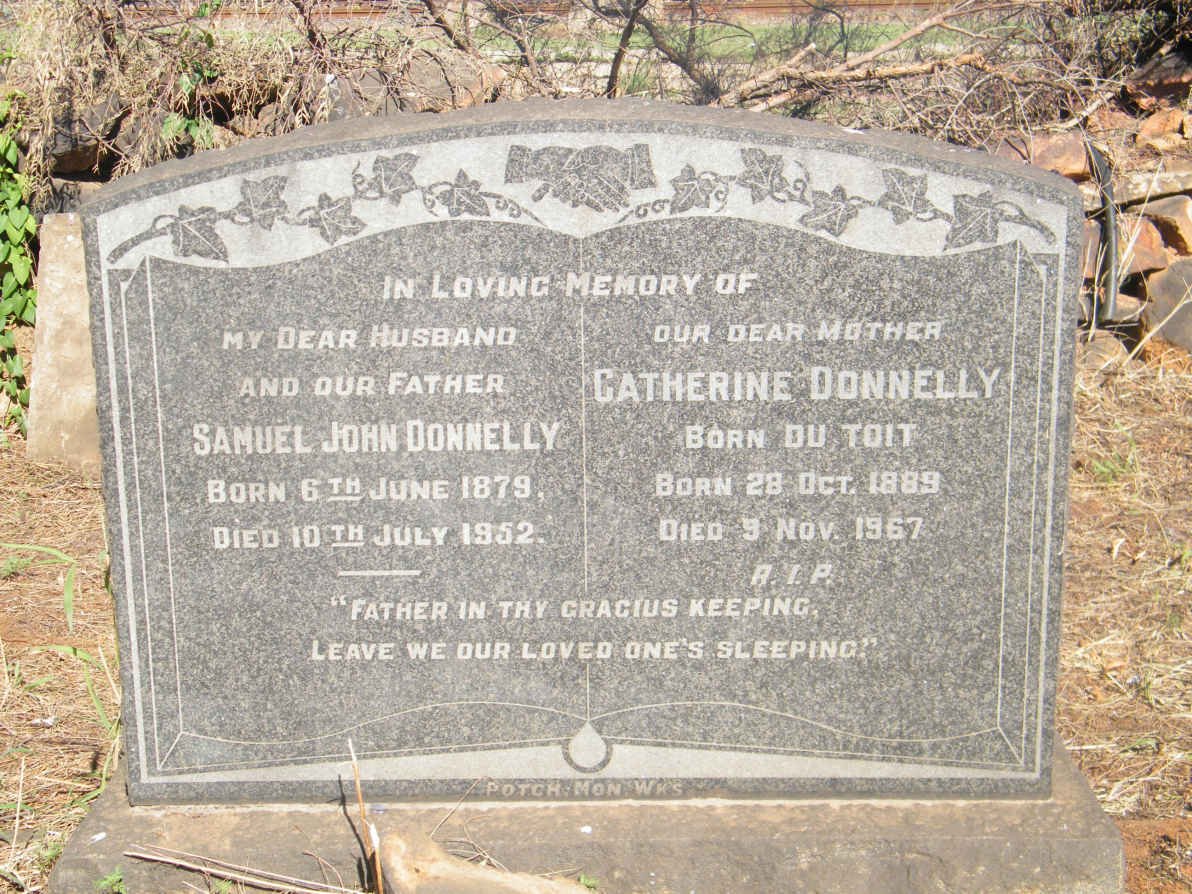 DONNELLY Samuel John 1879-1952 &amp; Catherine DU TOIT 1889-1967