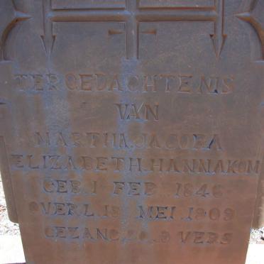 HANNAKOM Martha Jacoba Elizabeth 1846-1909