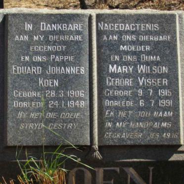 KOEN Eduard Johannes 1906-1948 &amp; Mary Wilson VISSER 1915-1991