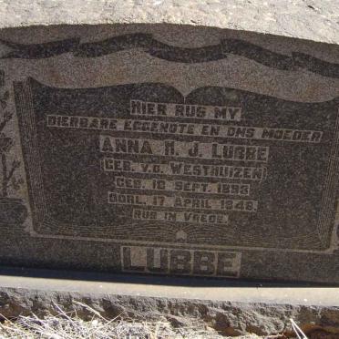 LUBBE Anna M.J. nee V.D. WESTHUIZEN 1893-1948