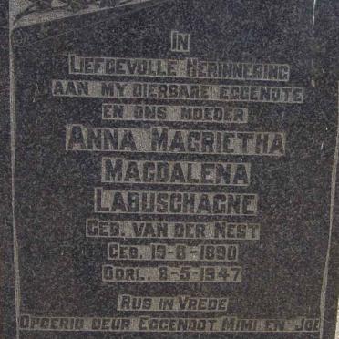 LABUSCHAGNE Anna Magrietha Magdalena nee VAN DER NEST 1890-1947