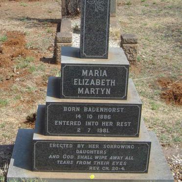 MARTYN Maria Elizabeth nee BADENHORST 1886-1981