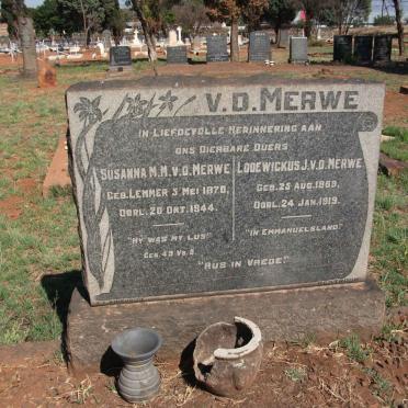 MERWE Lodewickus J., v.d. 1869-1919 &amp; Susanna M.M. LEMMER 1870-1944