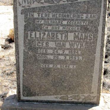 MANS Elizabeth nee VAN WYK 1894-1953