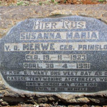 MERWE Susanna Maria, van der nee PRINSLOO 1923-1951