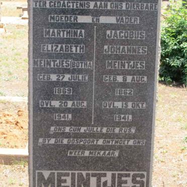 MEINTJES Jacobus Johannes 1862-1941 &amp; Marthina Elizabeth BOTHA 1869-1941