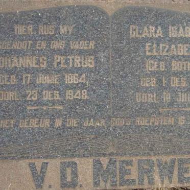 MERWE Johannes Petrus, v.d. 1864-1948 &amp; Clara Isabella Elizabeth BOTHA 1870-1957