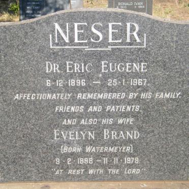 NESER Eric Eugene 1896-1967 &amp; Evelyn Brand WATERMEYER 1898-1979