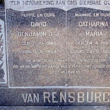 RENSBURG David Benjamin J.J., van 1885-1954 &amp; Catharina Maria 1894-1954