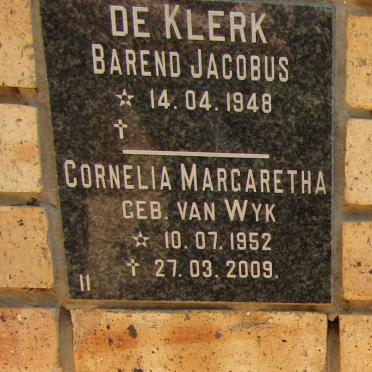 KLERK Barend Jacobus, de 1948- &amp; Cornelia Margaretha VAN WYK 1952-2009
