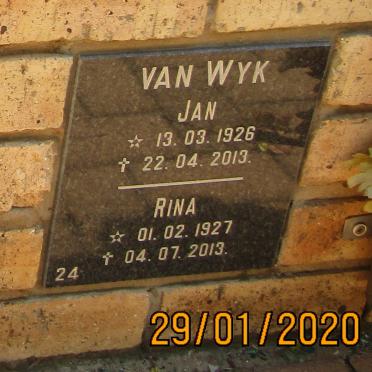 WYK Jan, van 1926-2013 &amp; Rina 1927-2013