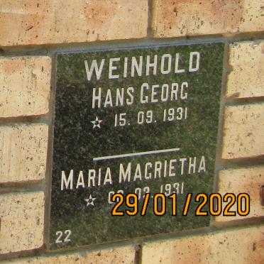 WEINHOLD Hans Georg 1931- &amp; Maria Magrietha 1931-