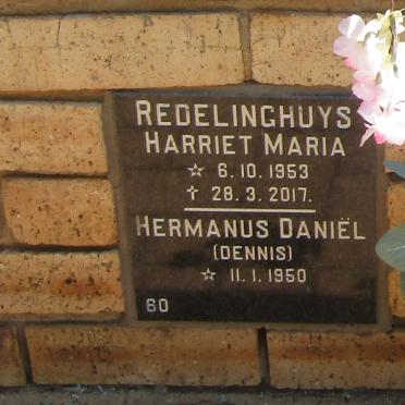 REDELINGHUYS Hermanus Daniel 1950 - &amp; Harriet Maria 1953-2017