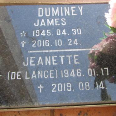 DUMINEY James 1945-2016 &amp; Jeanette DE LANGE 1946-2019
