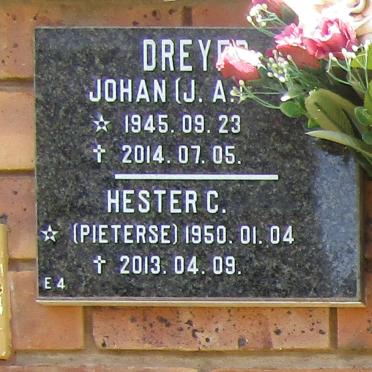 DREYER J.A. 1945-2014 &amp; Hester C. PIETERSE 1950-2013