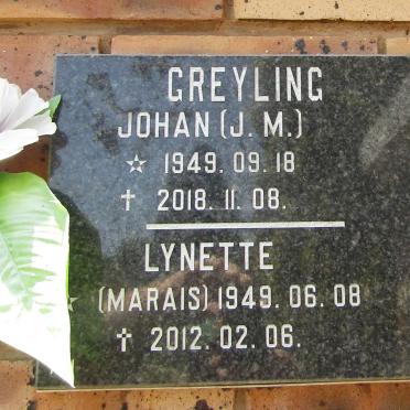 GREYLING J.M. 1949-2018 &amp; Lynette MARAIS 1949-2012