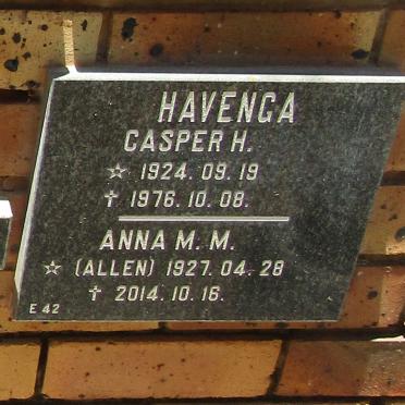 HAVENGA Casper H. 1924-1976 &amp; Anna M.M. ALLEN 1927-2014