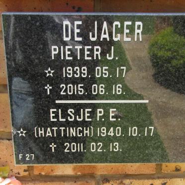 JAGER Pieter J., de 1939-2015 &amp; Elsje P.E. HATTINGH 1940-2011