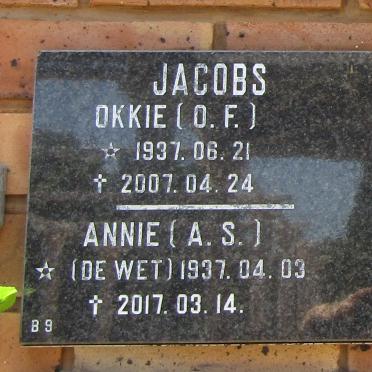 JACOBS O.F. 1937-2007 &amp; A.S. de WET 1937-2017