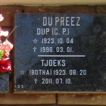 PREEZ C.P., du 1923-1996 &amp; Tjoeks BOTHA 1923-2011