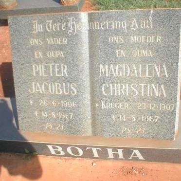 BOTHA Pieter Jacobus 1906-1967 &amp; Magdalena Christina KRUGER 1907-1967