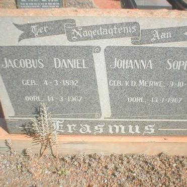 ERASMUS Jacobus Daniel 1892-1967 &amp; Johanna Sophia V.D. MERWE 1897-1967