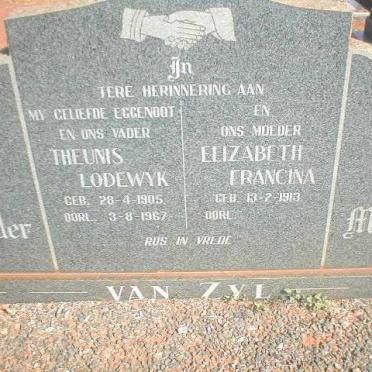 ZYL Theunis Lodewyk, van 1905-1967 &amp; Elizabeth Francina 1913 -